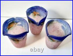 Lot De 3 Tulipes Muller Freres Luneville Verre Marmoreen Lustre Lampe Art Deco