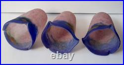 Lot De 3 Tulipes Muller Freres Luneville Verre Marmoreen Lustre Lampe Art Deco
