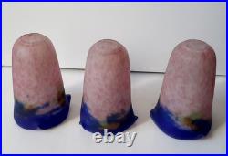 Lot De 3 Tulipes Muller Freres Luneville Verre Marmoreen Lustre Lampe Art Deco