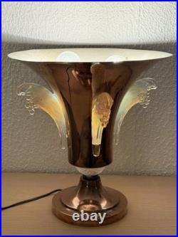 Lustre Art Déco Du 20è Siècle En Cuivre Lampe De Table Avec Verre Lalique