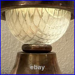 Lustre Art Déco Du 20è Siècle En Cuivre Lampe De Table Avec Verre Lalique