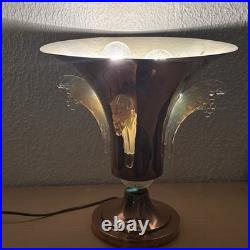 Lustre Art Déco Du 20è Siècle En Cuivre Lampe De Table Avec Verre Lalique
