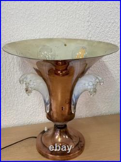 Lustre Art Déco Du 20è Siècle En Cuivre Lampe De Table Avec Verre Lalique