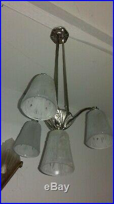 Lustre Art Deco Lampe 1930 Tulipe Vasque Muller Degue Maynadier Cherrier Daum