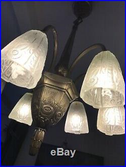 Lustre Art Deco Lampe 1930 Tulipe Vasque Obus Donna Degue Maynadier Muller