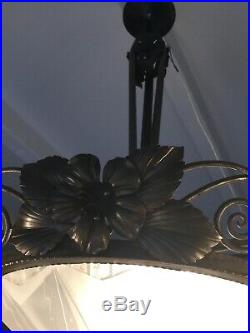 Lustre Art Deco Lampe 1930 Tulipe Vasque Signée Des Hanots No Degue Muller