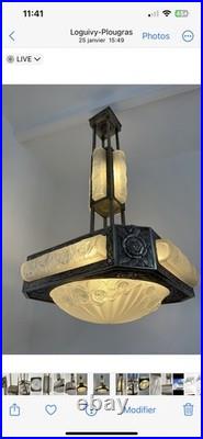 Lustre Art Deco Signé DEGUÉ Applique Lampe