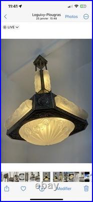 Lustre Art Deco Signé DEGUÉ Applique Lampe