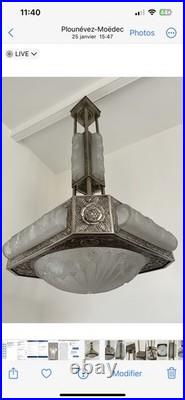 Lustre Art Deco Signé DEGUÉ Applique Lampe