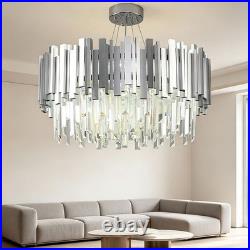 Lustre En Cristal Plafonnier Argenté Luminaire De Salon Intensité Réglable 55cm