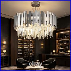 Lustre En Cristal Plafonnier Argenté Luminaire De Salon Intensité Réglable 55cm