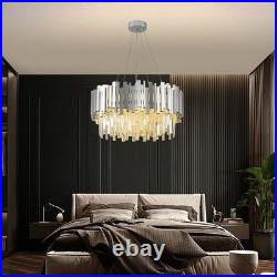 Lustre En Cristal Plafonnier Argenté Luminaire De Salon Intensité Réglable 55cm