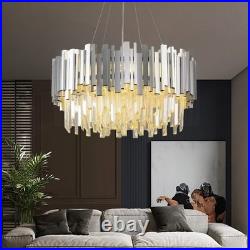 Lustre En Cristal Plafonnier Argenté Luminaire De Salon Intensité Réglable 55cm