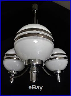 Lustre Lampe Acier Chrome Globe Verre Moderniste Vintage Art Deco Chandelier