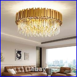 Lustre Moderne À LED Cristal De Luxe 2 En 1plafonnier En Cristal Dorée Base