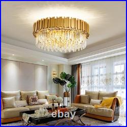 Lustre Moderne À LED Cristal De Luxe 2 En 1plafonnier En Cristal Dorée Base