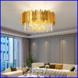 Lustre Moderne À LED Cristal De Luxe 2 En 1plafonnier En Cristal Dorée Base