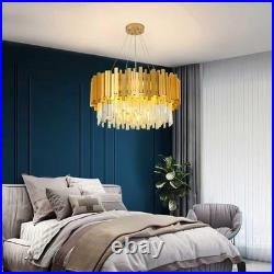 Lustre Moderne À LED Cristal De Luxe 2 En 1plafonnier En Cristal Dorée Base