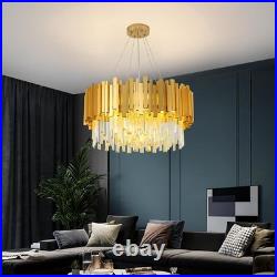 Lustre Moderne À LED Cristal De Luxe 2 En 1plafonnier En Cristal Dorée Base