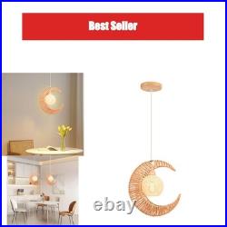 Lustre en Rotin LIGKIN E27 Abat-jour Lampe Suspendue Vintage 38cm