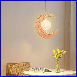 Lustre en Rotin LIGKIN E27 Abat-jour Lampe Suspendue Vintage 38cm