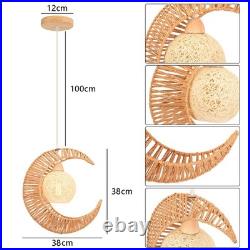 Lustre en Rotin LIGKIN E27 Abat-jour Lampe Suspendue Vintage 38cm
