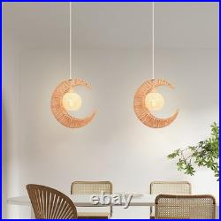 Lustre en Rotin LIGKIN E27 Abat-jour Lampe Suspendue Vintage 38cm