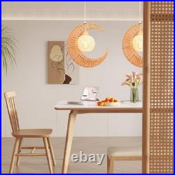 Lustre en Rotin LIGKIN E27 Abat-jour Lampe Suspendue Vintage 38cm