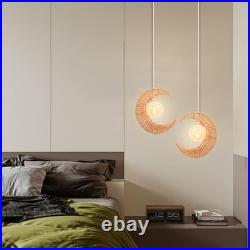 Lustre en Rotin LIGKIN E27 Abat-jour Lampe Suspendue Vintage 38cm