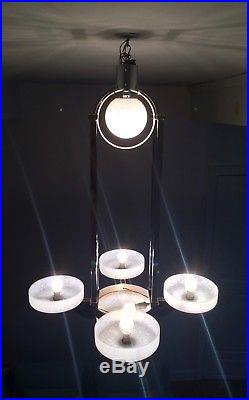 Lustre moderniste Art Déco, Tulipe pâte de verre Métal chrome Suspension Lampe