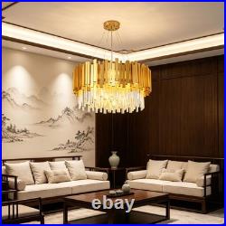 Luxueux Lustre Moderne À LED Cristal 2 En 1 Lampe Suspendue Plafonnier Dorée