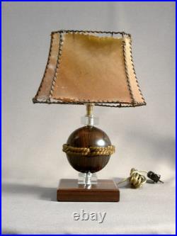 MAGNIFIQUE LAMPE EPOQUE ART DECO en EBENE de MACASSAR et CRISTAL era J M FRANK