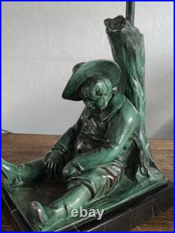 MAX LE VERRIER LAMPE ART DECO SANCHO PANZA Fonte d'art 1930 Signé JANLE