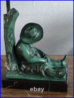 MAX LE VERRIER LAMPE ART DECO SANCHO PANZA Fonte d'art 1930 Signé JANLE