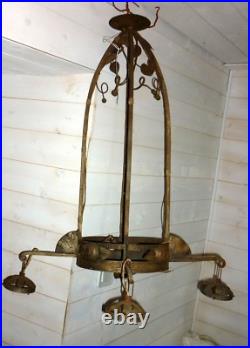 MONTURE DE LUSTRE ART DECO pour TULIPE PATE DE VERRE MULLER LAMPE 1920 Fer forgé