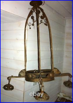 MONTURE DE LUSTRE ART DECO pour TULIPE PATE DE VERRE MULLER LAMPE 1920 Fer forgé