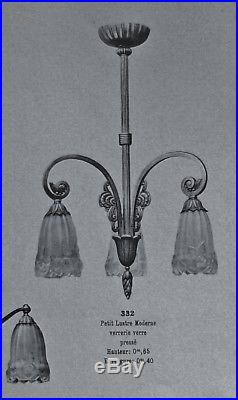 MONTURE Lustre GILLES Lampe Art Déco bronze nickelé 1925 pour tulipes Era Muller