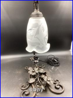 MULLER FRERES Lampe ART DÉCO Fer forgé et TULIPES 1920