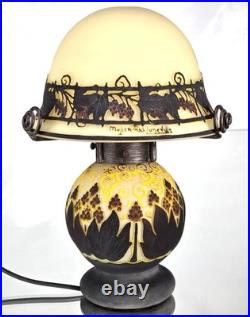 MULLER Frères Lunéville Rare Lampe Houblons Vase Pâte de Verre Gravé ART DECO