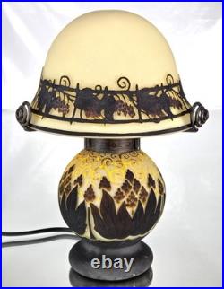 MULLER Frères Lunéville Rare Lampe Houblons Vase Pâte de Verre Gravé ART DECO