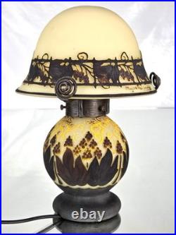 MULLER Frères Lunéville Rare Lampe Houblons Vase Pâte de Verre Gravé ART DECO