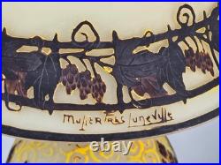MULLER Frères Lunéville Rare Lampe Houblons Vase Pâte de Verre Gravé ART DECO