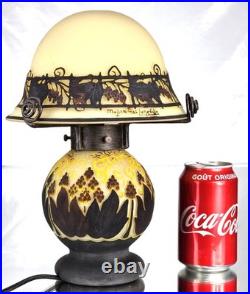 MULLER Frères Lunéville Rare Lampe Houblons Vase Pâte de Verre Gravé ART DECO