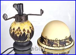 MULLER Frères Lunéville Rare Lampe Houblons Vase Pâte de Verre Gravé ART DECO