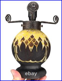MULLER Frères Lunéville Rare Lampe Houblons Vase Pâte de Verre Gravé ART DECO