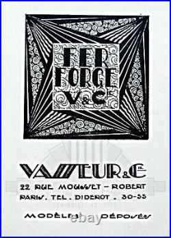 M. Vasseur & Muller Freres Lampe Art Déco En Fer Forgé Nickelé & Vasque 1930
