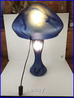 Magnifique Lampe Champignon Pâte De Verre Bleu Hauteur 56cm
