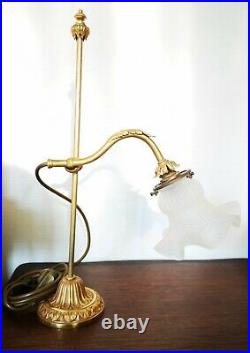 Magnifique Lampe En Bronze Avec Tulipe Verre Réglable Art Déco Ancien