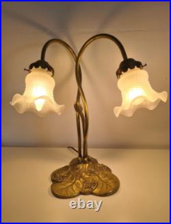 Magnifique Lampe Socle Nénuphars à Deux Branches Style Art Déco Années 70