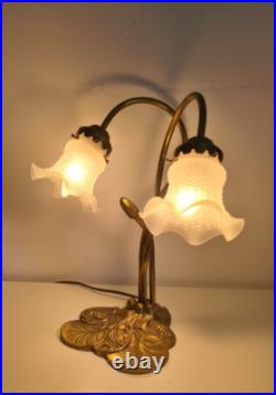 Magnifique Lampe Socle Nénuphars à Deux Branches Style Art Déco Années 70